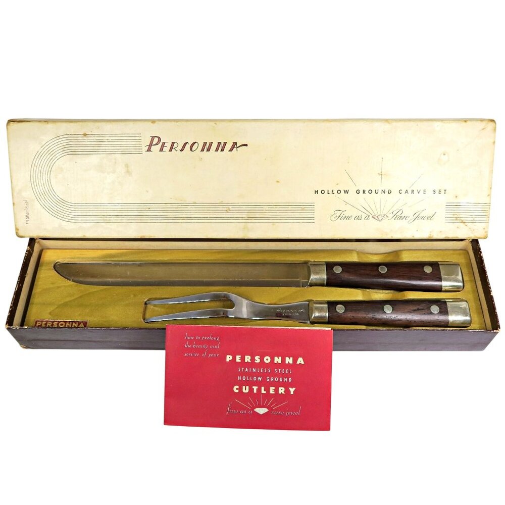 Personna TA‑264 Carving Knife & Fork Set, 1945 Gift, Complete with Box & Insert